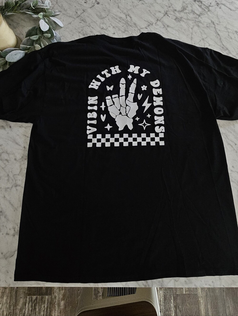 Short Sleevw shirt vibing with my demons cute trendy skeleton hand Halloween